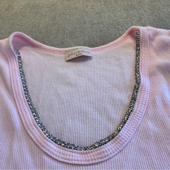 Julie’s Closet Ribbed Pink Rhinestone Trim Tank - Picture 4 of 6